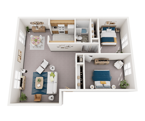 Floor plan for 2 beds, 1 bath, 1000 sqft